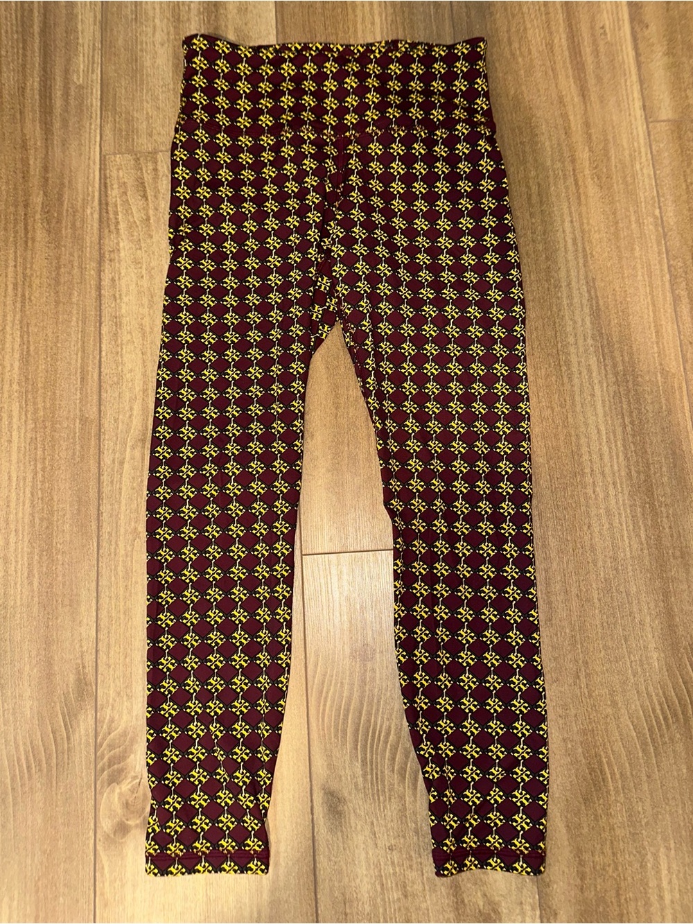 Tory Sport Burgundy Activewear Set with Yellow Geometric Motif